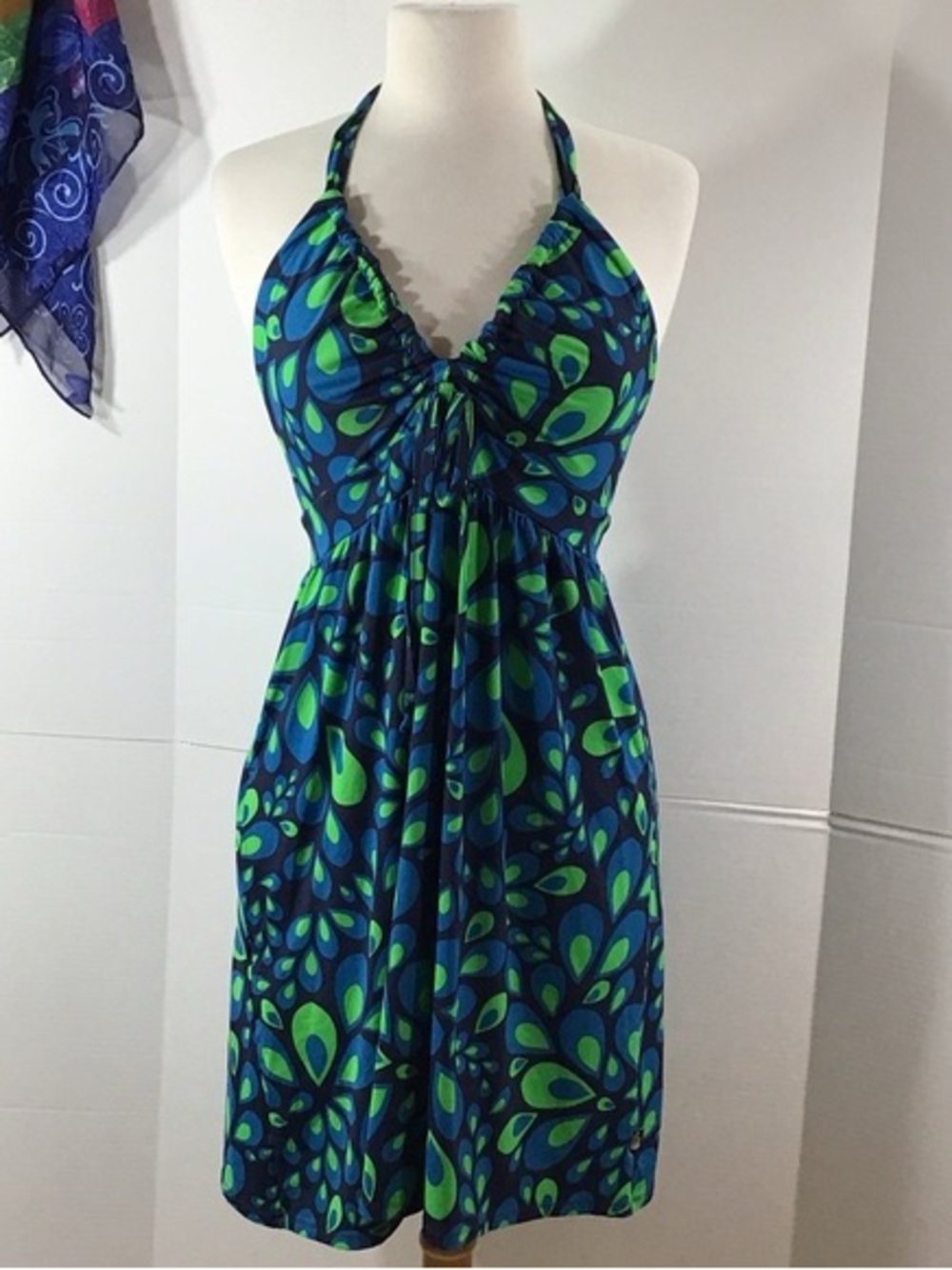 The North Face Blue and Green Halter Mini Dress